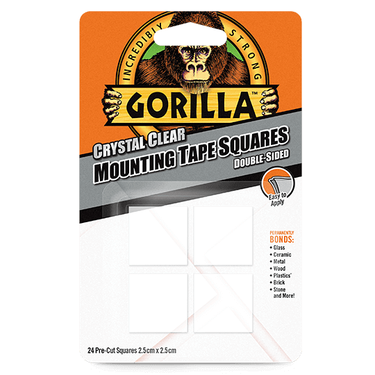 1" Pre-Cut Clear 24 squares - 2 PACK Gorilla Mounting Tape Squares 